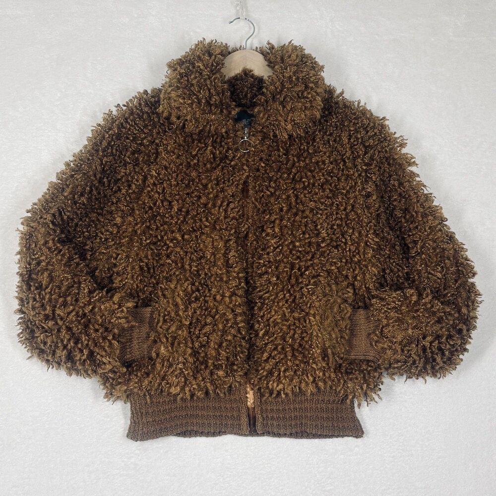 Wild Fable Womens Size XS Brown Teddy Bear Faux Fur Jacket Zip Up Bomber Boho